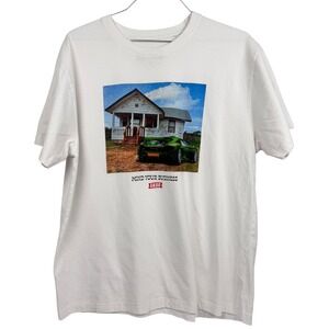 AKOO Mens White Graphic T Shirt Mind Your Business Green Car House Print Size XL